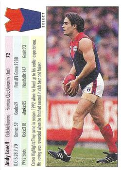 1993 Select AFL #72 Andy Lovell Back